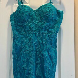 Formal Short Homecoming Dress- Teal/Green *NEW* Size 16-Corset-Lace Appliqué